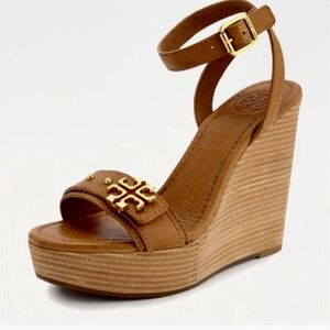 Tory Burch Women’s Brown Leather Platform Wedge Sandal